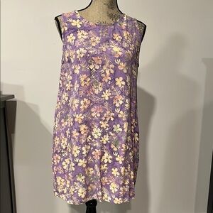 Endeavor purple batik Floral Sleeveless Purple sundress with pockets Medium